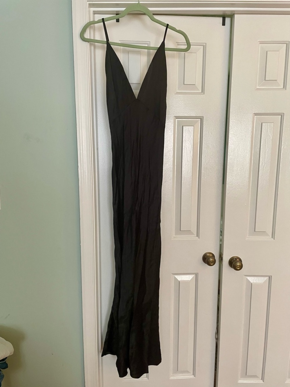 Anthropologie Black V-Neck Slip Maxi Dress
